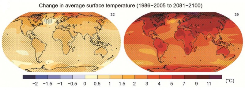 Cambio en la temperatura media de la superficie (1986-2005 a 2081-2100)